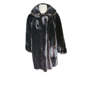 Tocci Vintage 70s Glam Faux Mink Fur Swing Coat Womens Brown Old Money Mob Wife